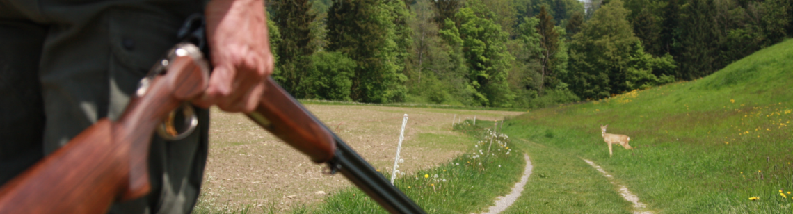 Man sieht einen Jäger mit einer Rehattrappe bei einer Schiessprüfung. 
